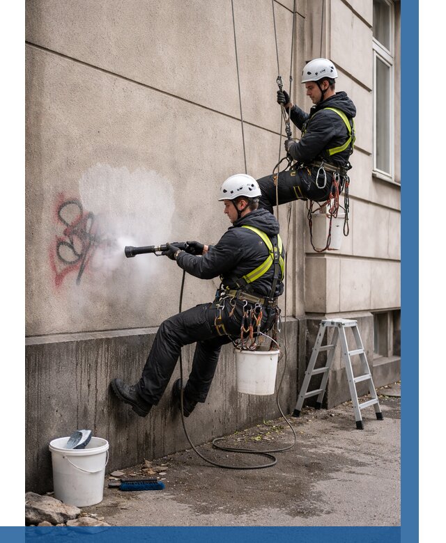 Удаление граффити с фасада в Каменске-Шахтинском от 4635 р. | ВЫСОТНИК-Ксш