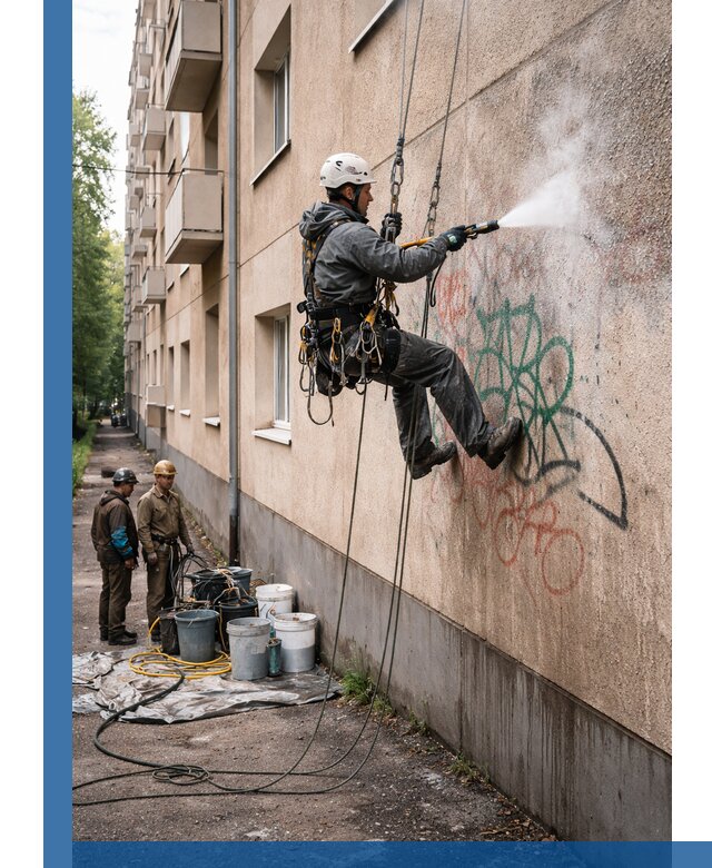 Удаление граффити с фасада в Каменске-Шахтинском без следов и повреждений