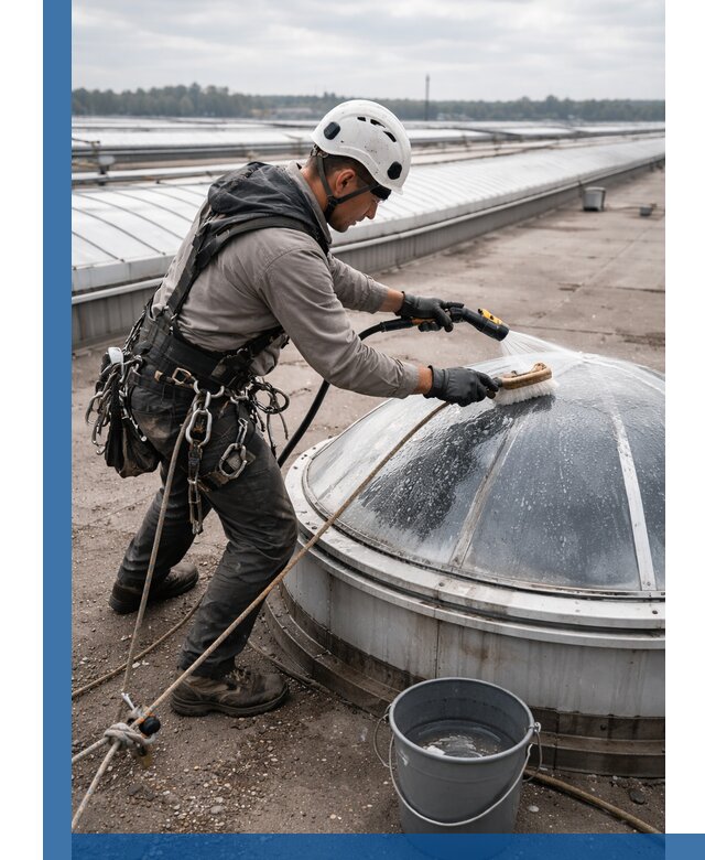 Мойка зенитных фонарей на кровле для промышленных объектов в Каменске-Шахтинском