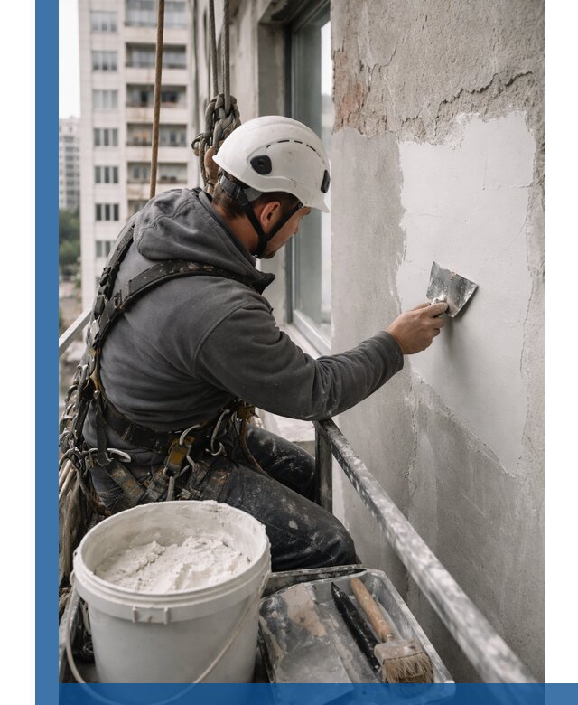 Шпаклевка фасадов на высоте с промальпинистами в Каменске-Шахтинском