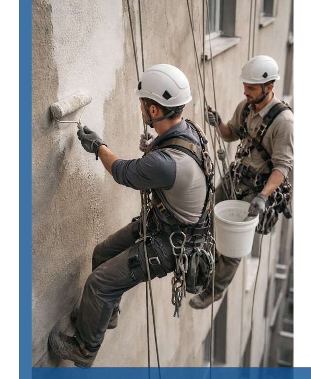 Грунтовка фасада на высоте в Каменске-Шахтинском промышленными альпинистами