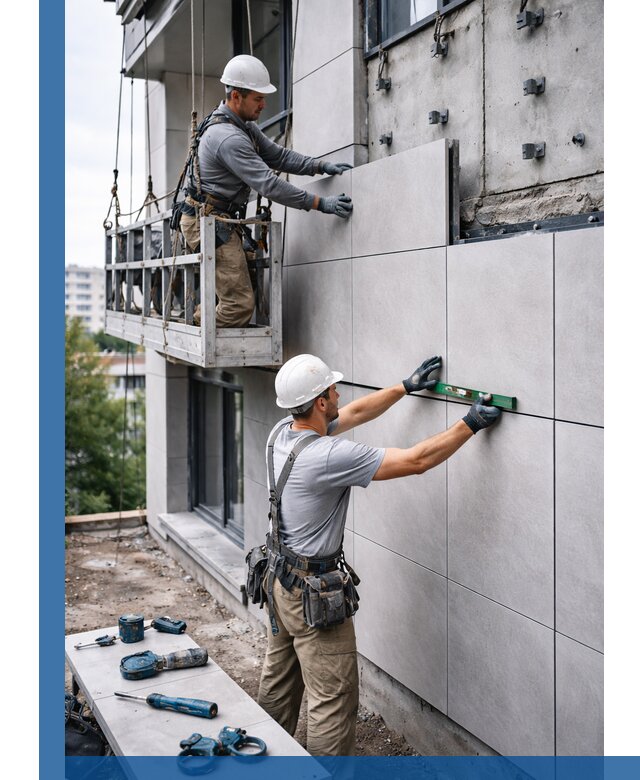 Монтаж керамогранита на фасад в Каменске-Шахтинском под ключ с гарантией качества