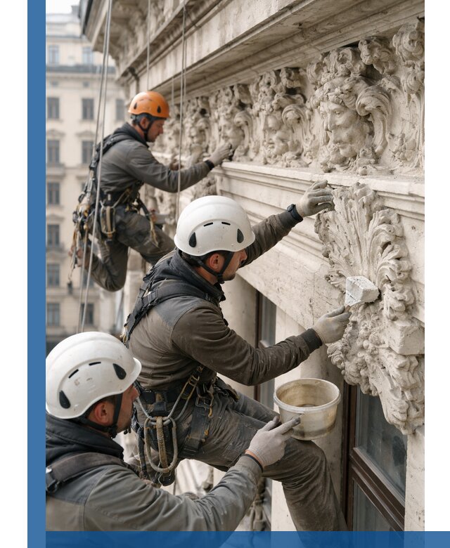 Реставрация фасадной лепнины с высотными работами в Каменске-Шахтинском