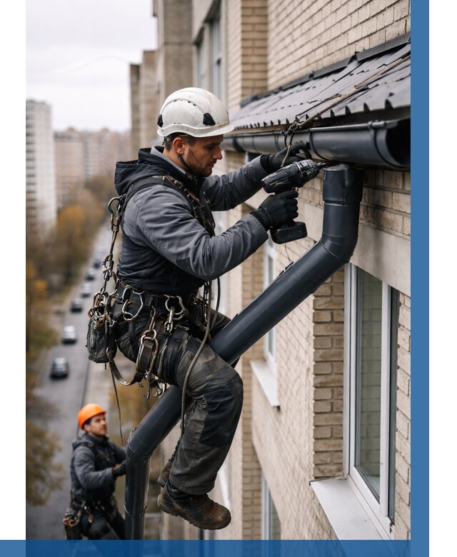 Монтаж водосточной системы на здании в Каменске-Шахтинском от 5151 р. | ВЫСОТНИК-Ксш