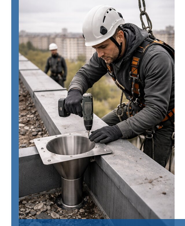 Монтаж водосточных воронок в Каменске-Шахтинском для промышленных зданий