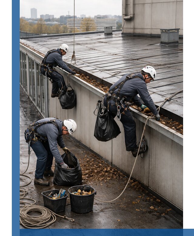 Очистка кровли по периметру в Каменске-Шахтинском силами промышленных альпинистов