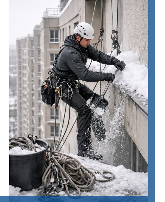 Очистка карнизов от снега в Каменске-Шахтинском от 309 р. | ВЫСОТНИК-Ксш