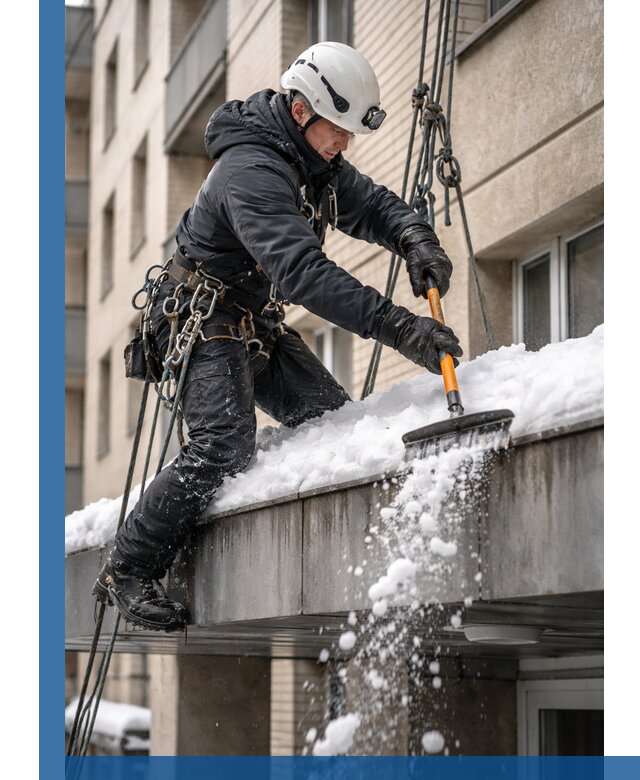 Очистка козырьков от снега в Каменске-Шахтинском круглогодично безопасно