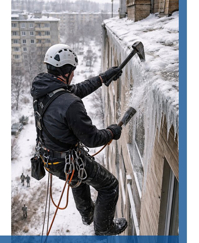 Сбивание сосулек с крыши в Каменске-Шахтинском по цене от 4635 р. | ВЫСОТНИК-Ксш