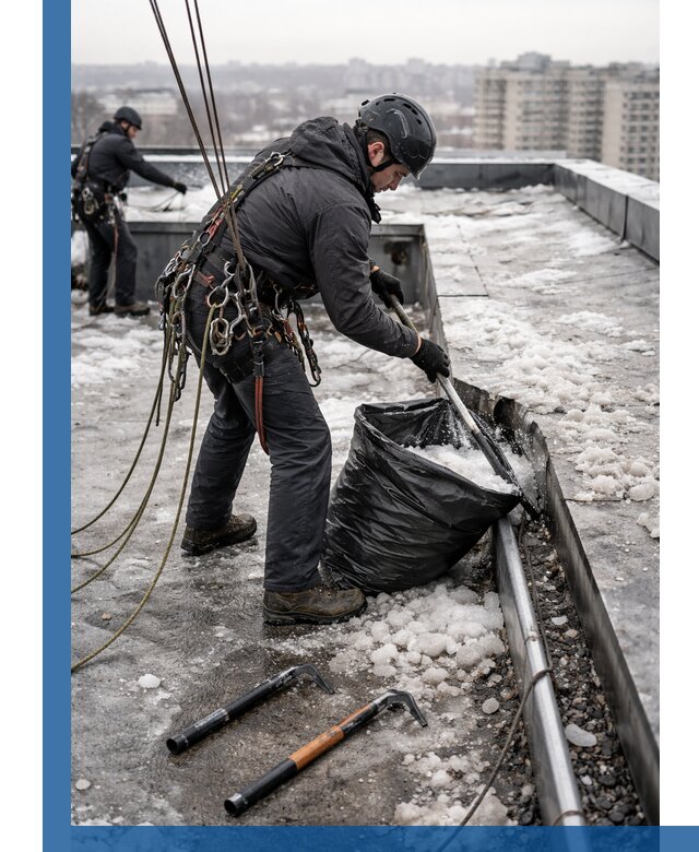 Аварийная очистка кровли в Каменске-Шахтинском от промальпинистов