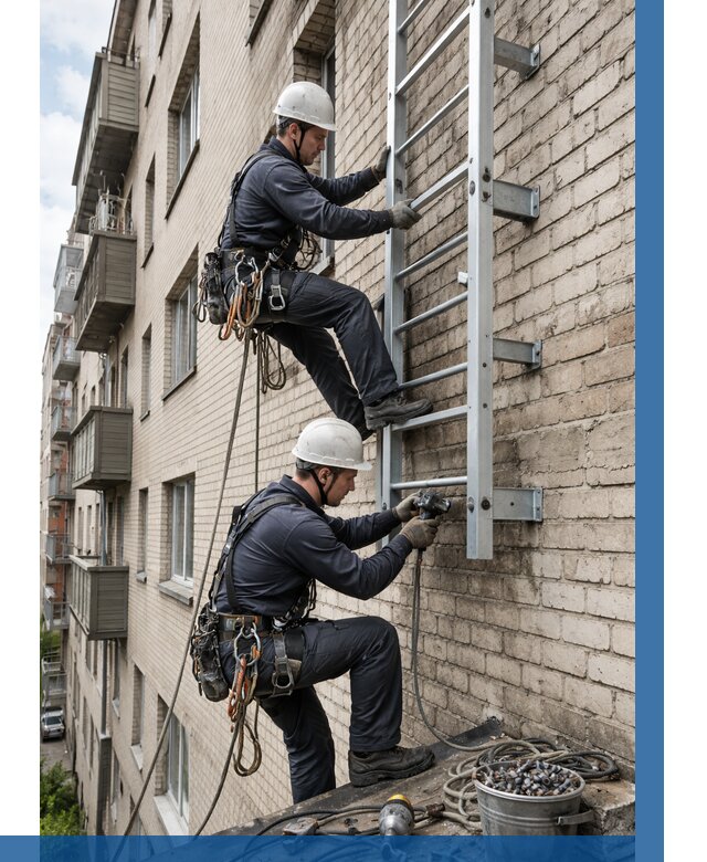 Монтаж пожарной лестницы в Каменске-Шахтинском от 25753 р заказать у ВЫСОТНИК-Ксш