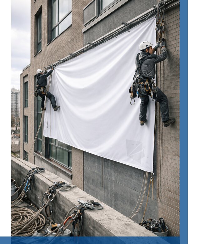 Монтаж баннеров на фасаде в Каменске-Шахтинском от 670 р. заказать ВЫСОТНИК-Ксш