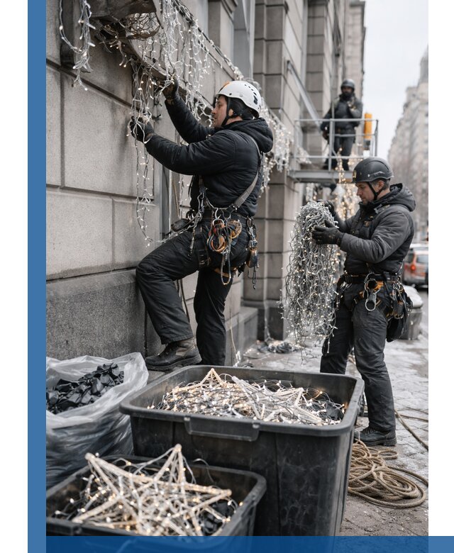 Демонтаж новогоднего оформления и гирлянд в Каменске-Шахтинском