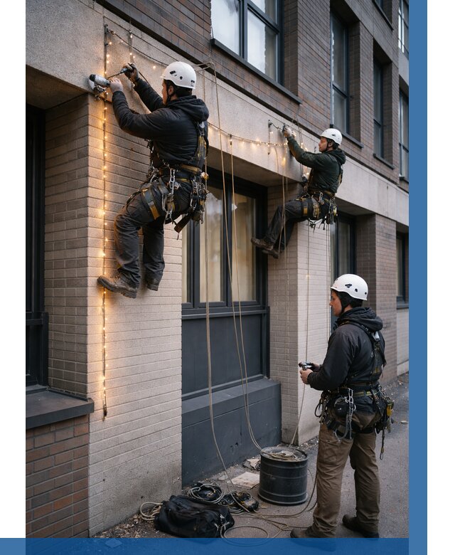 Монтаж гирлянд на фасаде в Каменске-Шахтинском от 3605 р. | ВЫСОТНИК-Ксш