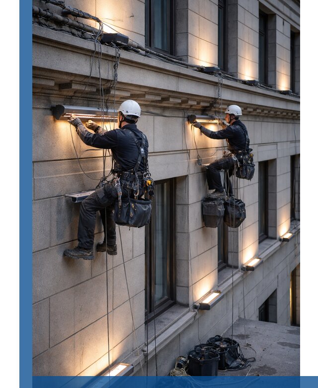 Монтаж архитектурной подсветки фасадов зданий в Каменске-Шахтинском