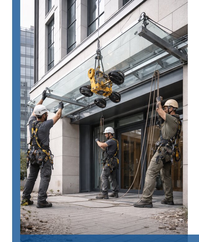 Монтаж стеклянных козырьков под ключ в Каменске-Шахтинском для зданий