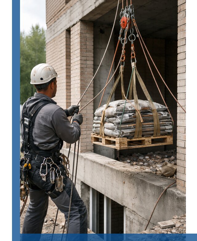 Подъем материалов на этаж веревками в Каменске-Шахтинском оперативно