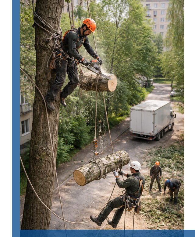 Спил деревьев альпинистами в Каменске-Шахтинском, безопасно и без повреждений